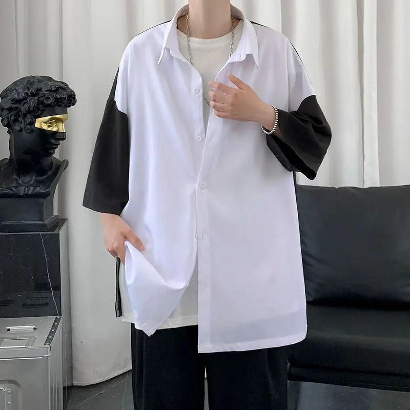 Voguable Summer Short-sleeved Shirt Men's Fashion Hit Color Oversize Casual Shirt Men Streetwear Korean Loose Dress Shirt Mens M-3XL voguable