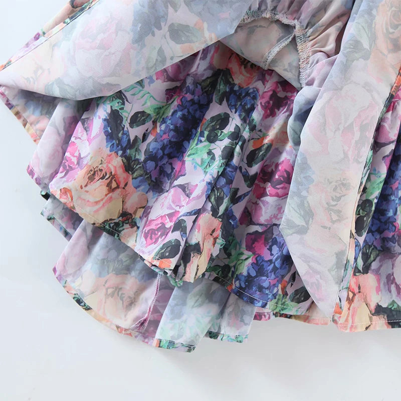 Voguable Vintage Multicolor Floral Print Sexy Sling Dress Women Summer Chiffon Super-Short Dress Holiday Beach Sundress voguable