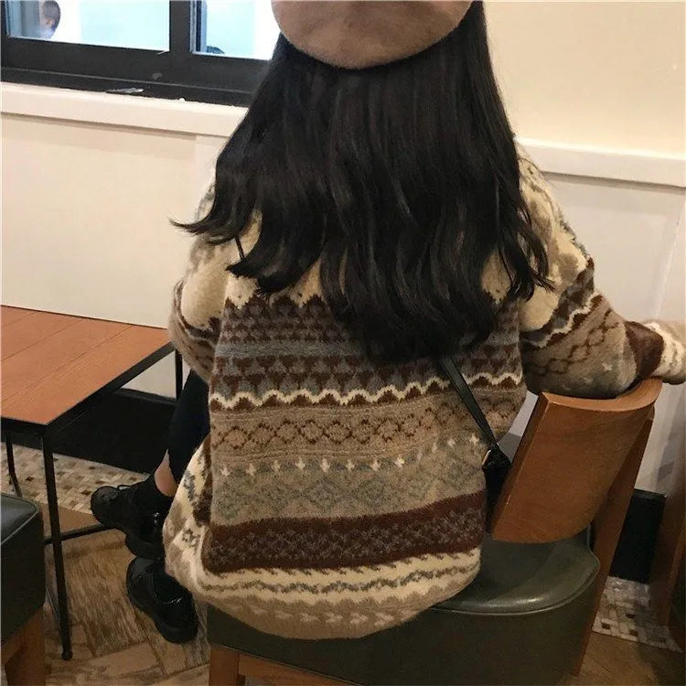 Vintage Sweaters Women Pullover Winter Striped Jumpers Korean Style Loose Pullover Knitwear Casual Loose Sweater Pull Femme voguable