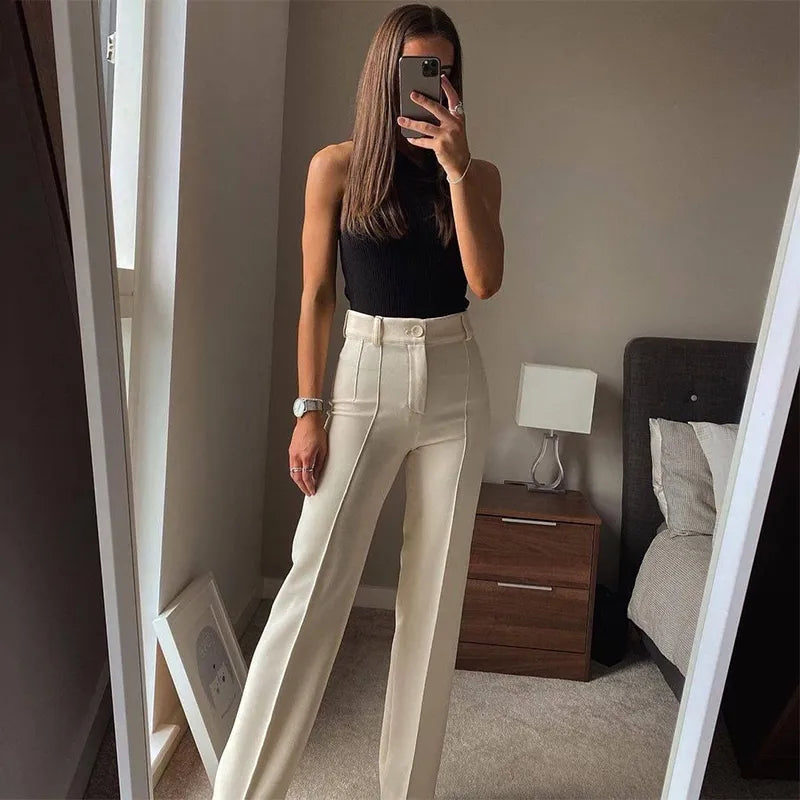 Ardm High Waisted Casual White Trousers Women Brown Stright Pants Office Lady Korean Style Women  Pantalones voguable