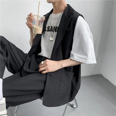 Voguable Spring Suit Vest Men's Fashion Gray Black Dress Jacket Men Suit Jacket Korean Loose Business Society Men Blazer Vest M-2XL voguable