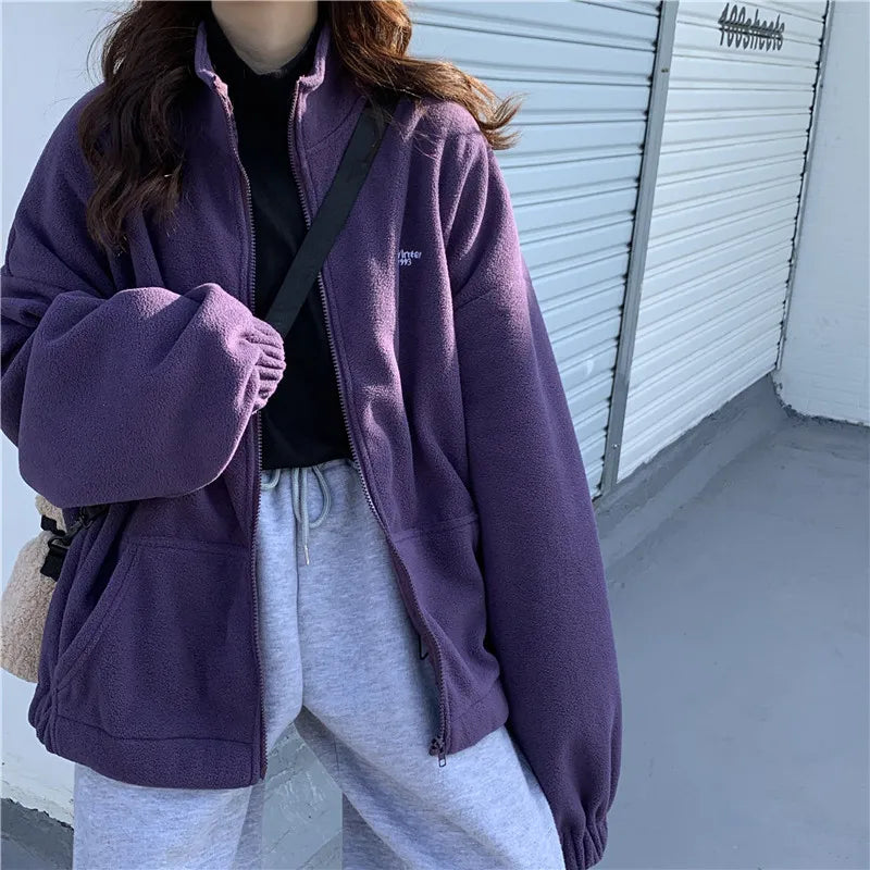 Hoodies Women Zip-up Turn-down Collar Printed Pocket Long Sleeve Korean Style New Trendy Casual BF Ulzzang Harajuku Womens Daily voguable