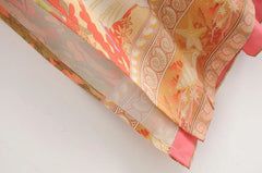 Voguable Bohemia Orange Mermaid Flower Crane Print Long Kimono Shirt Ethnic Lacing up Sashes Long Holiday Cardigan Loose Blouse Tops voguable