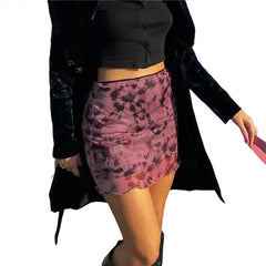 Women Mini Skirt Summer Sheer Tie-dye Print High Waist Mesh Bodycon Skirt with Lining y2k Clothes E Girl Streetwear voguable