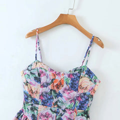 Voguable Vintage Multicolor Floral Print Sexy Sling Dress Women Summer Chiffon Super-Short Dress Holiday Beach Sundress voguable