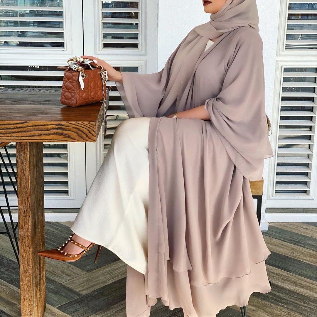 Abaya Kimono Muslim Long Dress Women Chiffon Hijab HeadScarf Turkey Islamic Moroccan Jellaba Cardigan Abaya Robe voguable