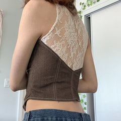 2021 Korean Style Summer Women's Fish Bone Corset Fashion Denim Stitching Sexy Outside Wear Streetwear Jeans Vest Top Mujer voguable
