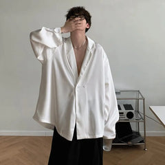 Voguable Summer Black White Silk Blazer Men's Fashion Business Society Men Suit Jacket Korean Loose Casual Dress Jacket Men M-XL voguable