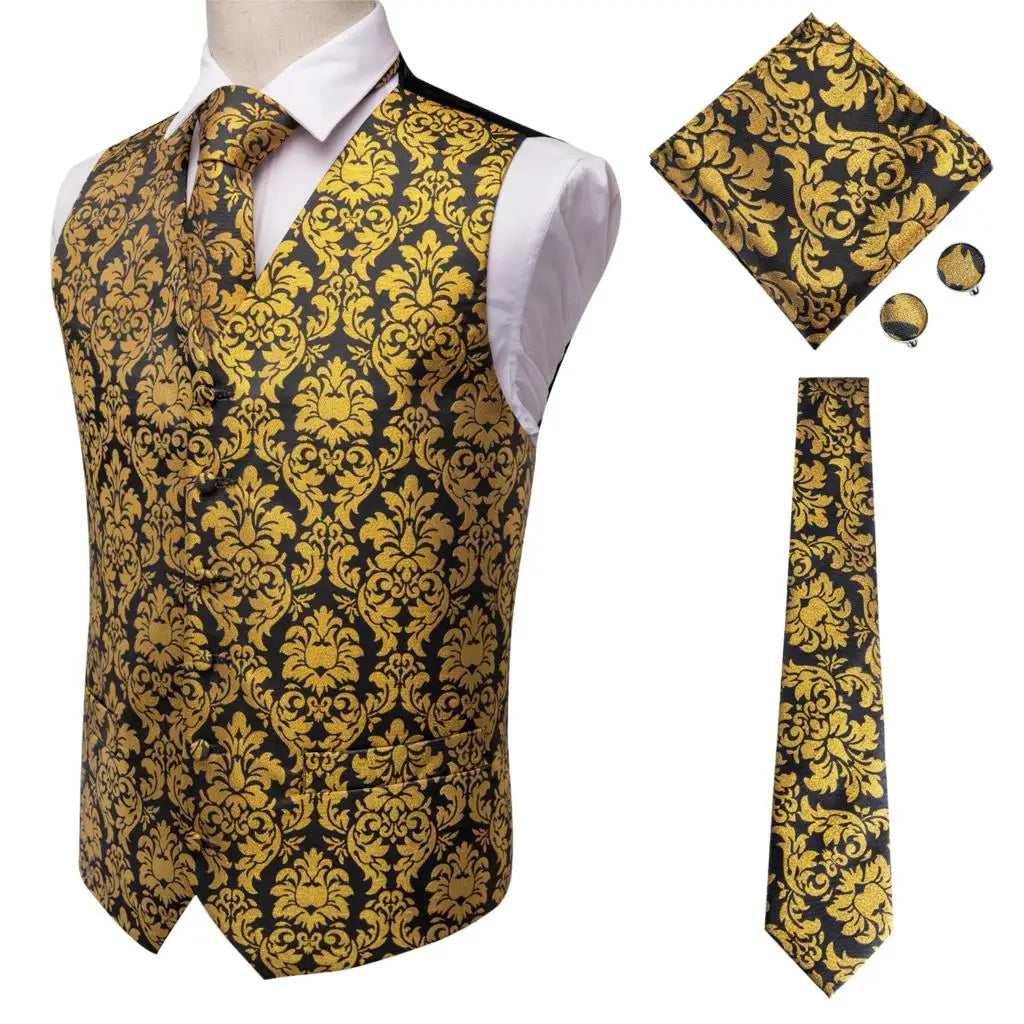 Hi-Tie Pink Green Paisley Silk Dress Vest Set For Men Dark Blue Jacquard Mens Suit Vest Male Waistcoat For Wedding Formal Jacket voguable