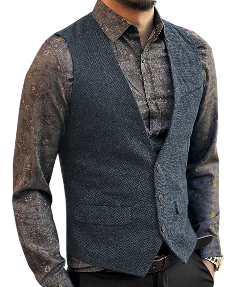 Men's V-Neck Suit Vests Fashion Formal Slim Fit Business Herringbone Dress Waistcoat for Tuxedo Wedding Party voguable