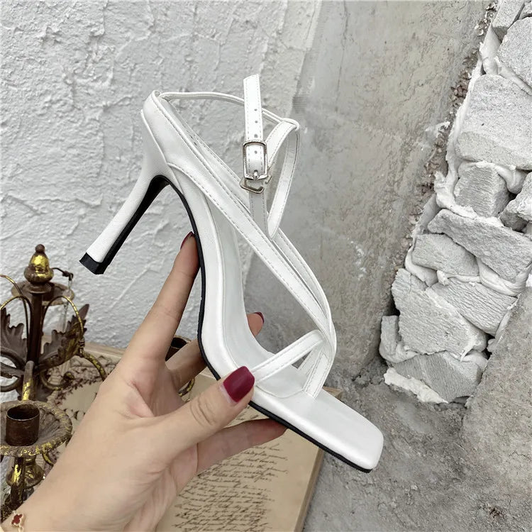 Voguable  Gladiator Sandals High Heels Women Fall Best Street Look Females Square Head Open Toe Clip-On Strappy Shoes voguable