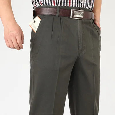 Straight Loose Casual Pants Men Pleated Classic Basic High Waist Thick Autumn 100% Cotton Black Office Trousers 42 44 46 voguable