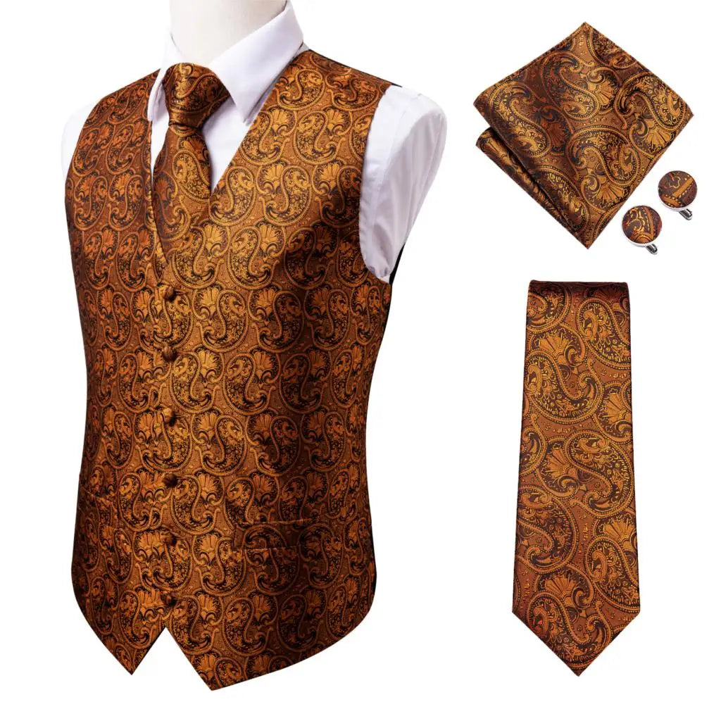 Hi-Tie Pink Green Paisley Silk Dress Vest Set For Men Dark Blue Jacquard Mens Suit Vest Male Waistcoat For Wedding Formal Jacket voguable