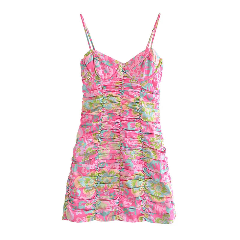 Voguable Romantic Women Fashion Backless Flower Print Sling Sexy Dress Ladies Draped Bodycon Mini Club Party Dress Summer Robe voguable