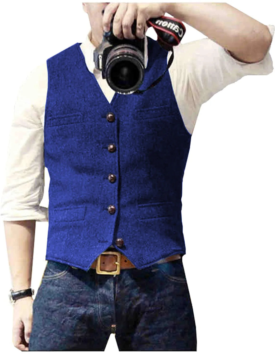 Men's Casual Classic Suit Vest V Neck Herringbone Tweed Slim Fit Business Waistcoat For Wedding voguable