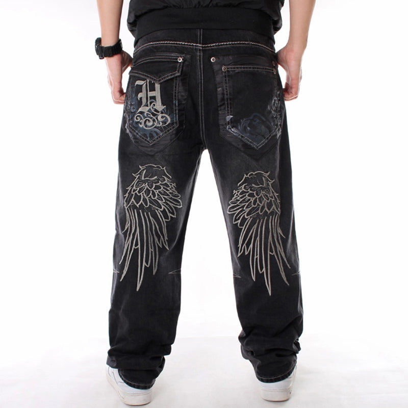 Man Loose Baggy Jeans Hiphop Skateboard Denim Pants Street Dance Hip Hop Rap Male Black Trouses Chinese Size 30-46 voguable