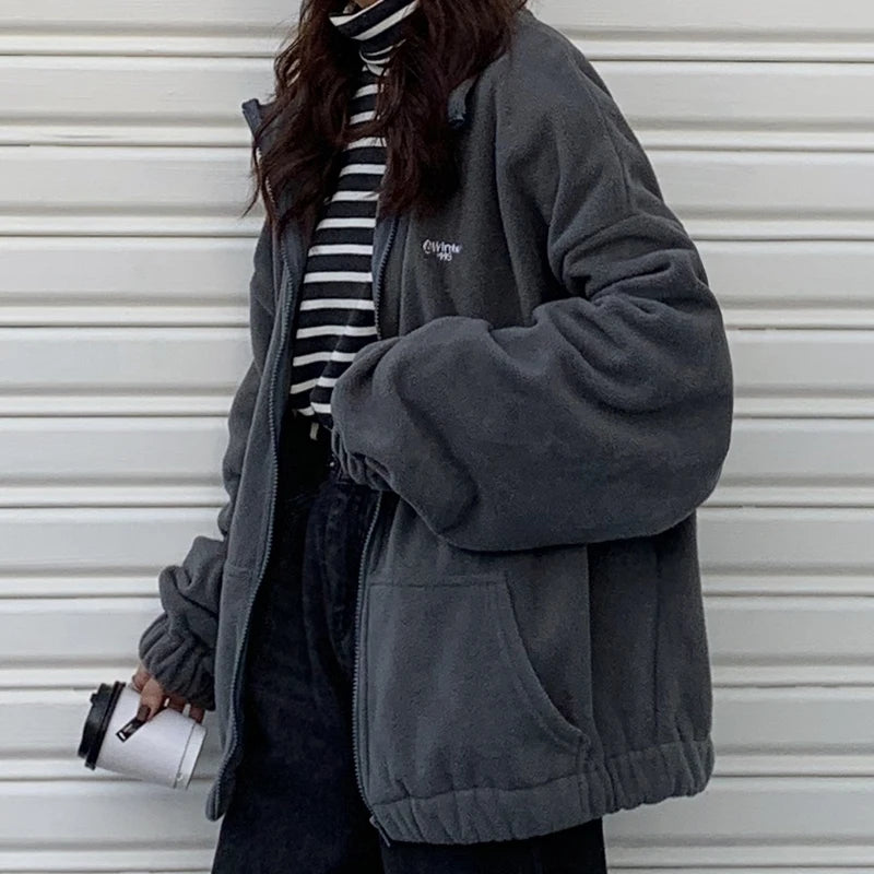 Hoodies Women Zip-up Turn-down Collar Printed Pocket Long Sleeve Korean Style New Trendy Casual BF Ulzzang Harajuku Womens Daily voguable