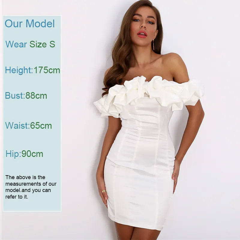 Satin Ruffles Sleeve Summer Dresses Backless Strapless Bodycon White Dress Short Sexy Party Dress Nightclub Vestidos voguable