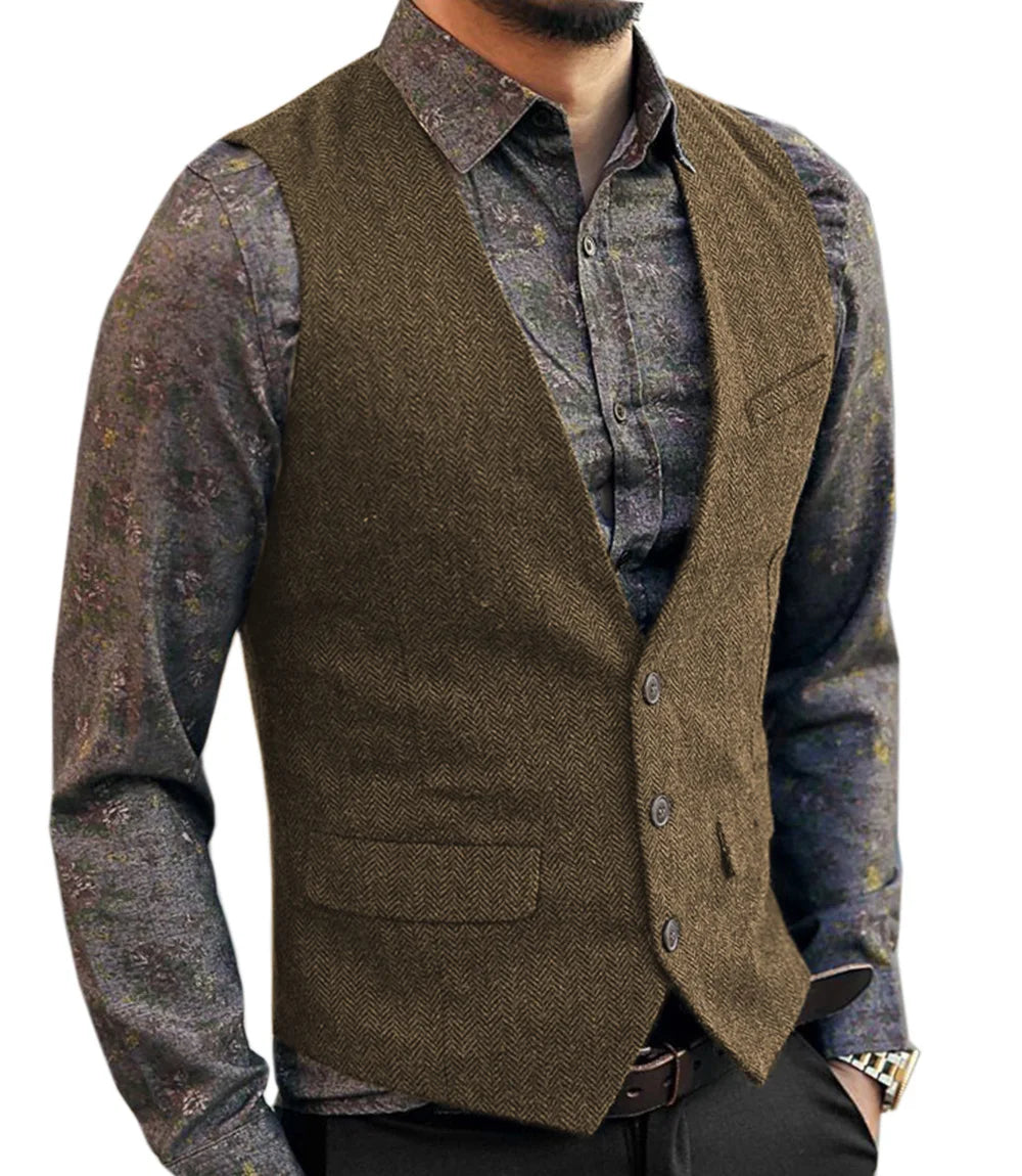 Men's V-Neck Suit Vests Fashion Formal Slim Fit Business Herringbone Dress Waistcoat for Tuxedo Wedding Party voguable