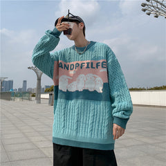 Voguable Harajuku Knitted Sweaters Cartoon Sheep Pullovers Men Hip Hop Streetwear Sweater Male Autumn Winter Loose Pullovers voguable