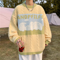 Voguable Harajuku Knitted Sweaters Cartoon Sheep Pullovers Men Hip Hop Streetwear Sweater Male Autumn Winter Loose Pullovers voguable