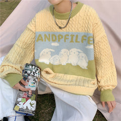 Voguable Harajuku Knitted Sweaters Cartoon Sheep Pullovers Men Hip Hop Streetwear Sweater Male Autumn Winter Loose Pullovers voguable