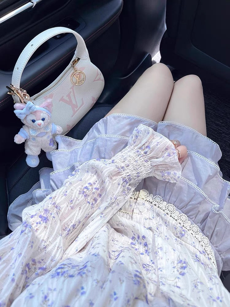 Voguable Sweet Floral 2 Piece Set Women Summer Korea Fashion Kawaii Suit Female Korean Lolita Flower Lace Tops +cute Mini Skirt Suit 2024 voguable