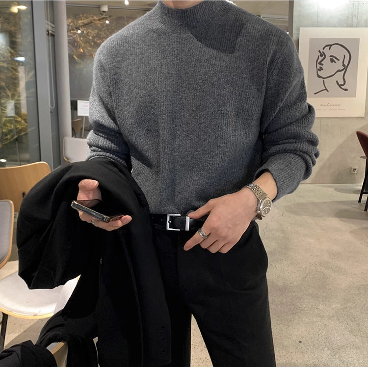 Voguable classy outfits men Men's Autumn and Winter Half Turtleneck Sweater Men's Korean-Style Trendy Solid Color Sweater Mid Collar Bottoming Shirt Warm Inner Wear voguable