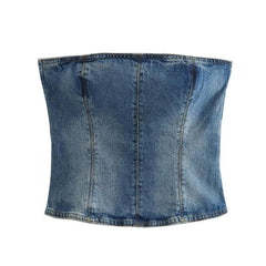 Voguable outfit inspo Powerful Merchant Style Denim Tube Top Fashion Designer Style Washed White Top Back Zipper All-Matching Women's Clothing voguable