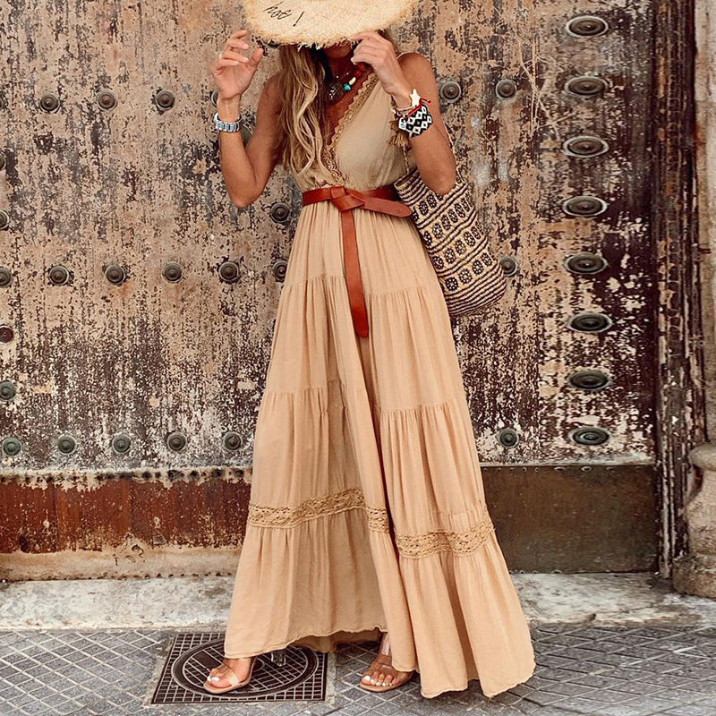 Voguable outfit ideas Women's Short-Sleeved Retro V-neck Dress 2024 Summer Tight Waist French Dress Elegant Holiday Beach Dress voguable