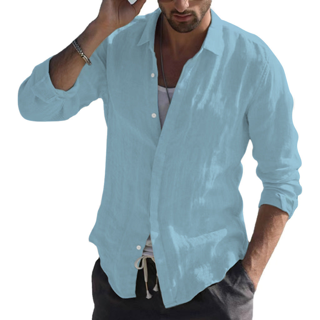 Voguable men’s fashion Pure Cotton Solid Color Long-Sleeved Shirt Men's Youth Casual Cardigan Shirt Men's Coat Promotion voguable