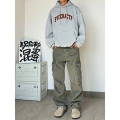 Voguable mens outfits American Retro Vintage Pants High Street Washed Green Jeans Men's Straight Loose Logging Overalls voguable