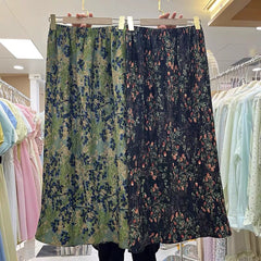 Voguable grunge outfits French Style Retro Tight Loose Waist Floral Skirt Women's Summer New Small High Waist Drape Pleated Split A- line Skirt voguable