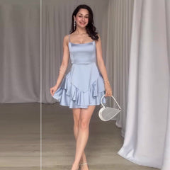 Voguable hoco dresses Summer New Solid Color Satin Slim Fit Slimming A- line Suspender Skirt voguable