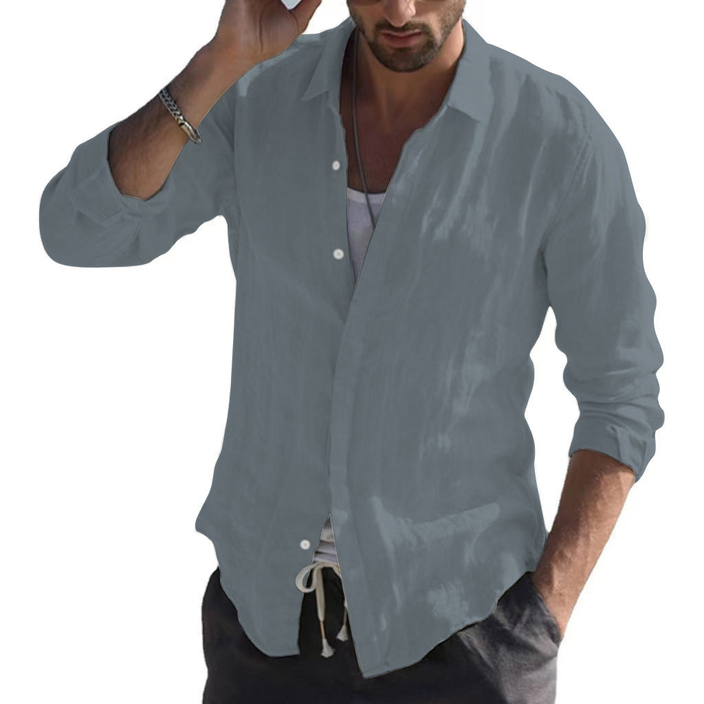 Voguable men’s fashion Pure Cotton Solid Color Long-Sleeved Shirt Men's Youth Casual Cardigan Shirt Men's Coat Promotion voguable