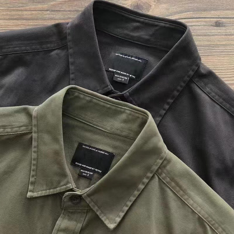Voguable men’s fashion Shirt Men's New Ins Versatile Casual Shirt Japanese Pure Cotton Loose American Retro Army Green Shirt Jacket voguable