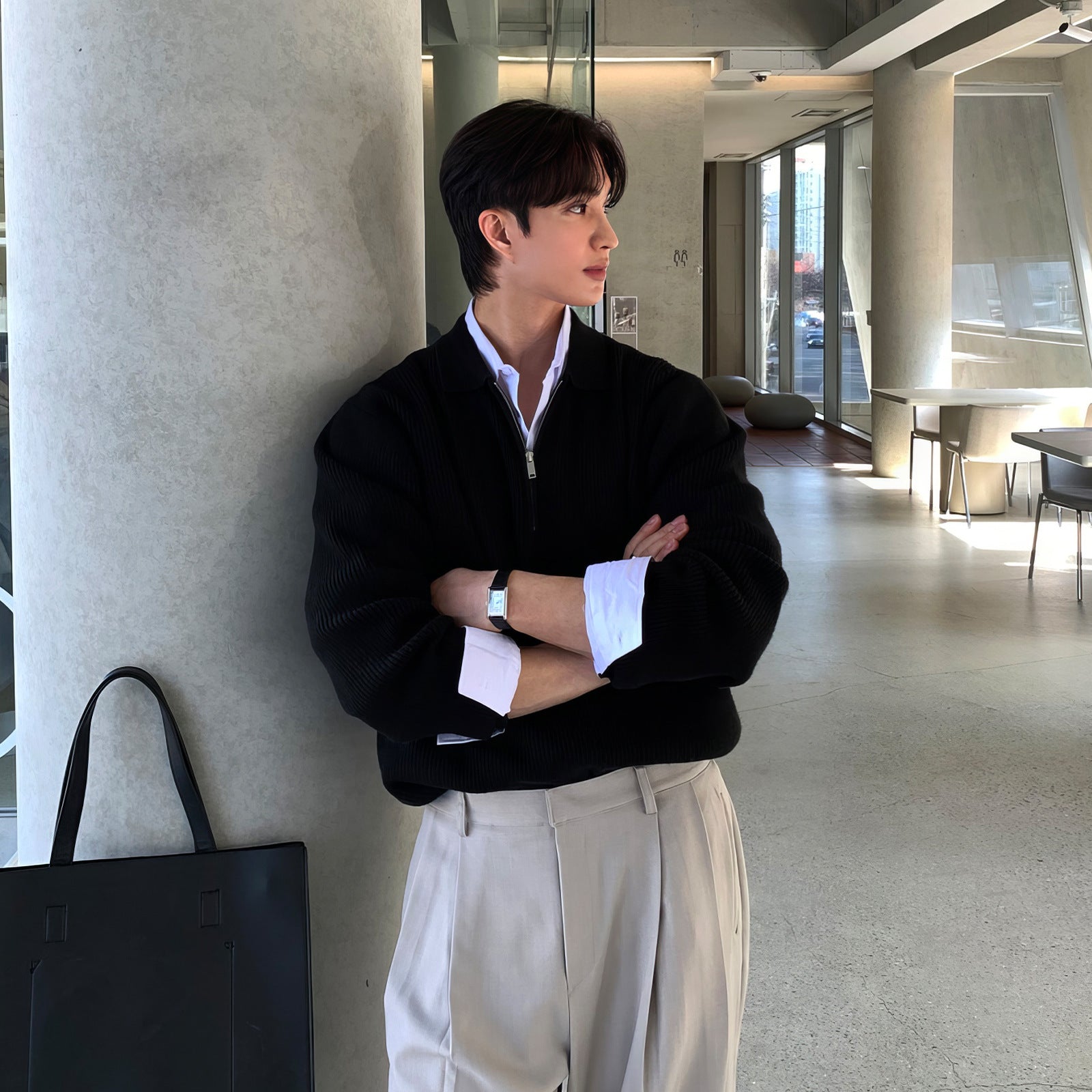Voguable classy outfits men Korean Style High-Grade Cleanfit Half Zipper Lapel Polo Sweater Men's Early Autumn New Casual Knitted Top voguable
