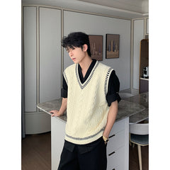 Voguable mens fashion Shanlitadi Autumn and Winter College Style Twist Sweater Men's Casual V-neck Vest Sweater Korean Style Loose Waistcoat Top voguable