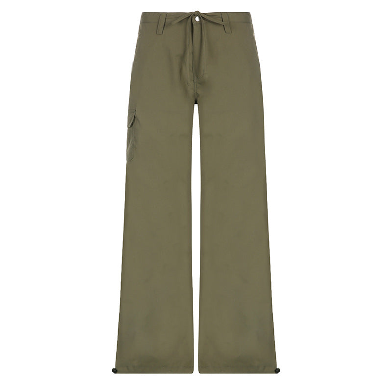 Voguable 2000s fashion Women's Spring Fashion Bow Lace-up Pocket Overalls Low Waist Slimming Casual Ankle-Tied Pants voguable