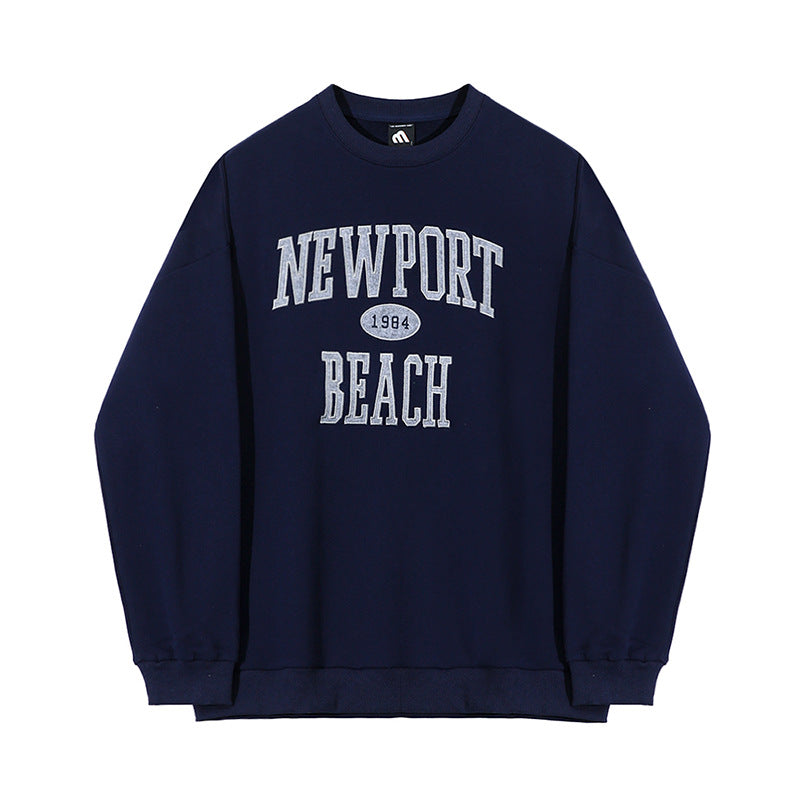 Voguable 90s fashion men Myq Letter Embroidered Sweater Men's Spring Korean Style Loose Trendy All-Match Cotton Pullover round Neck Long Sleeve Top voguable