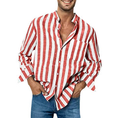 Voguable  Men's New High Quality Striped Simple Comfortable Long Sleeve Button Shirt voguable
