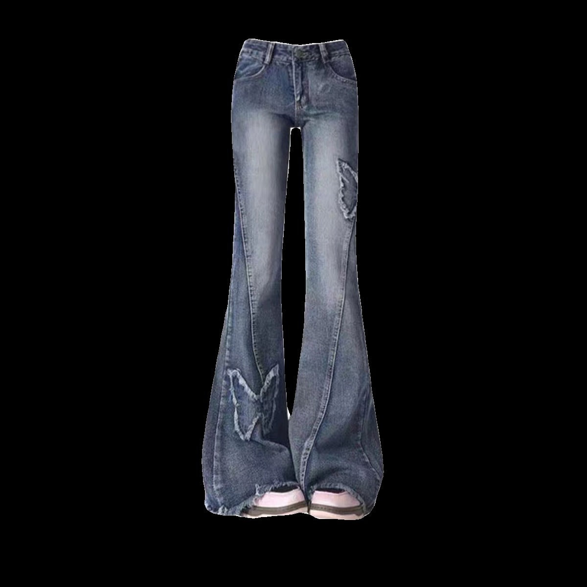 Voguable 2000s fashion American Retro Butterfly Embroidered Micro Flared Jeans for Women New Popular Design High Waist Mopping Pants voguable