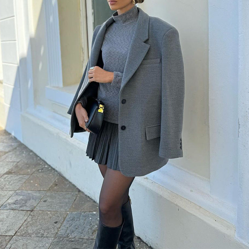 Voguable fall outfits women Women's Autumn and Winter New Ladies Fashion Temperament Solid Color Double-Sided Woolen Lapel Suit voguable