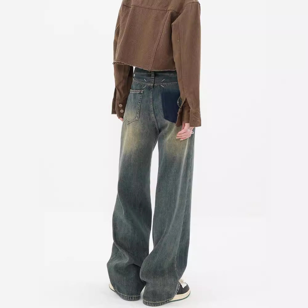 Voguable 90s streetwear Summer New Retro Washed Distressed Straight Jeans Women's High Waist Loose All-Match Wide-Leg Mopping Pants voguable