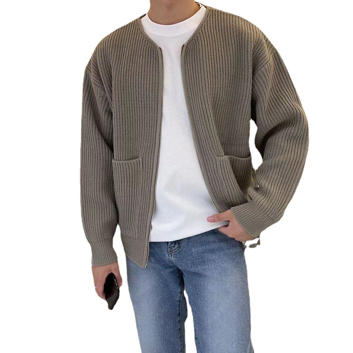 Voguable mens winter fashion Autumn and Winter New Fashion Trendy Ins Trendy Knitted Cardigan Men's Solid Color Sweater Loose Casual Lazy Style voguable