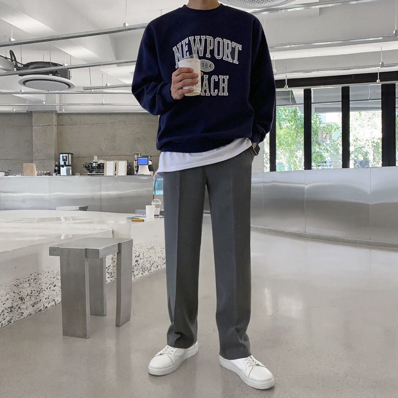 Voguable 90s fashion men Myq Letter Embroidered Sweater Men's Spring Korean Style Loose Trendy All-Match Cotton Pullover round Neck Long Sleeve Top voguable
