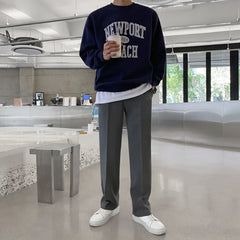 Voguable 90s fashion men Myq Letter Embroidered Sweater Men's Spring Korean Style Loose Trendy All-Match Cotton Pullover round Neck Long Sleeve Top voguable