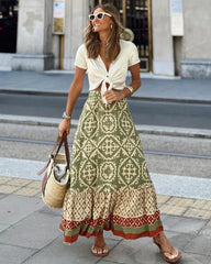 Voguable  Summer Bohemian Skirts Autumn New Sexy Women's Beachwear Cover-Ups Skirts Fashion Ladies Floral Printing High Waist Long Skirt voguable