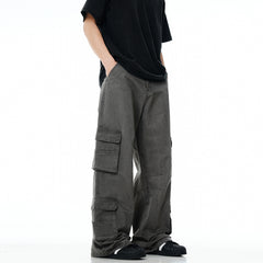 Voguable black men fashion urban 11kn American Overalls Men's and Women's Retro Multi-Pocket Loose Wide-Leg Cleanfit Casual Trousers voguable