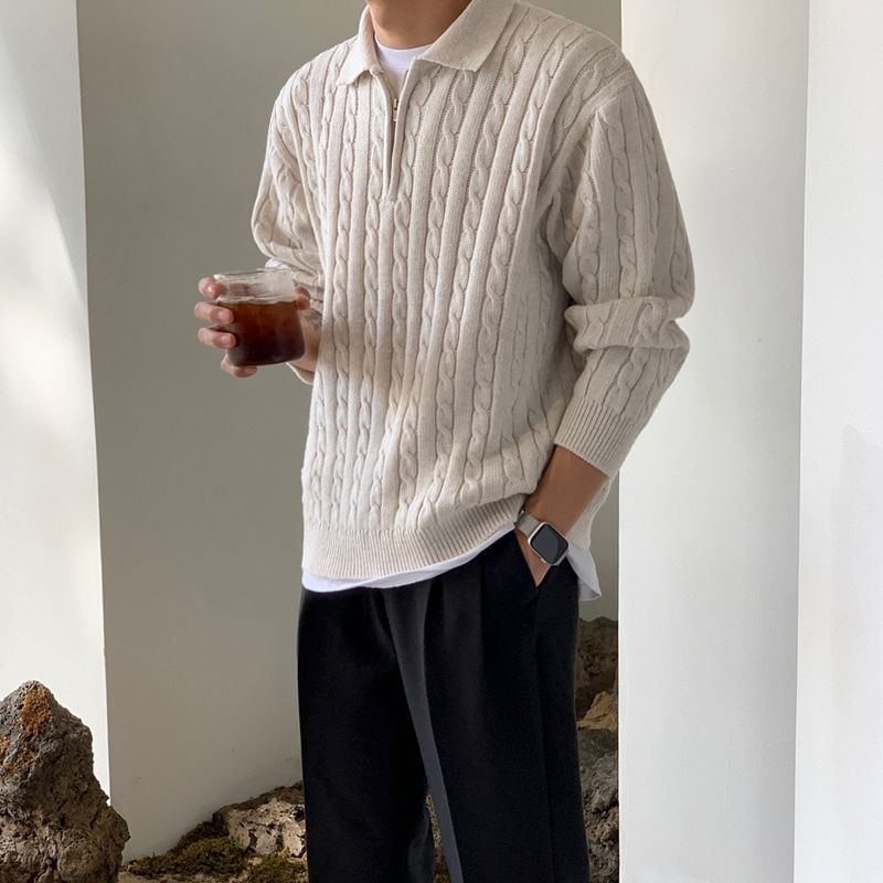 Voguable classy outfits men Myq Half Zipper Sweater Autumn Men's Korean-Style Loose Niche Design Lapel Pullover Sweater voguable